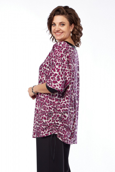 Туника свободного силуэта из трикотажа с экокожей LadisLine 1550 леопард - фото 3