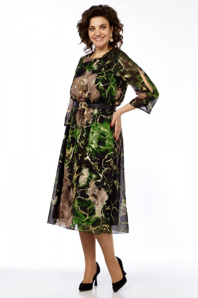 Платье с цельнокроеным вырезом и вставкой из резинки Matini 3.1797 изумруд - фото 8