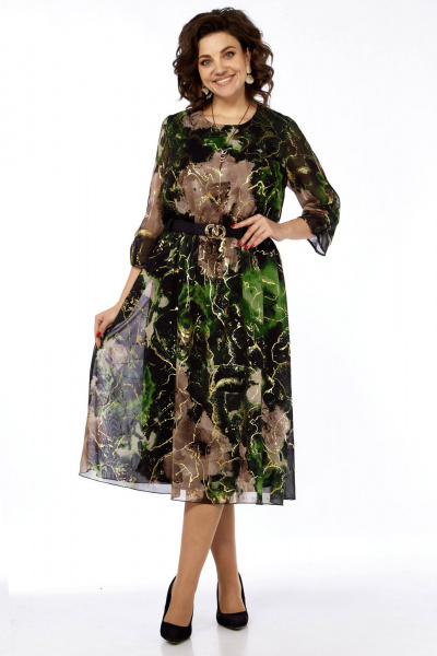 Платье с цельнокроеным вырезом и вставкой из резинки Matini 3.1797 изумруд - фото 1