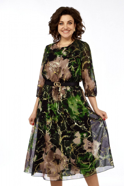 Платье с цельнокроеным вырезом и вставкой из резинки Matini 3.1797 изумруд - фото 5