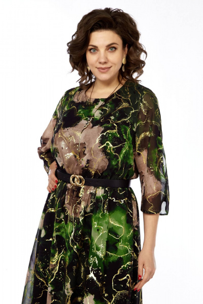 Платье с цельнокроеным вырезом и вставкой из резинки Matini 3.1797 изумруд - фото 4