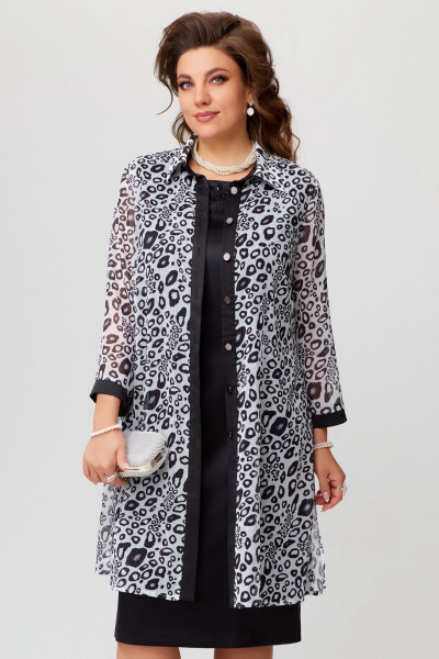 Нарядный кардиган с застежкой и воротником-стойкой Fita 20255 черно-белый - фото 6