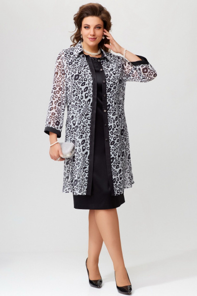 Нарядный кардиган с застежкой и воротником-стойкой Fita 20255 черно-белый - фото 5
