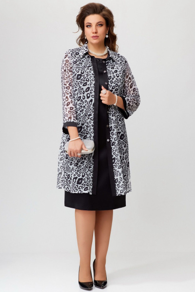 Нарядный кардиган с застежкой и воротником-стойкой Fita 20255 черно-белый - фото 4