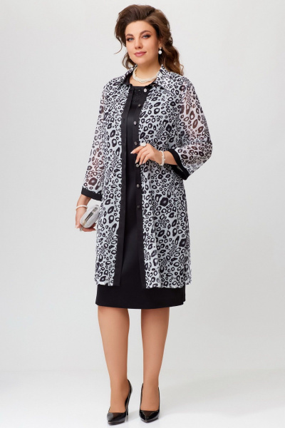 Нарядный кардиган с застежкой и воротником-стойкой Fita 20255 черно-белый - фото 3