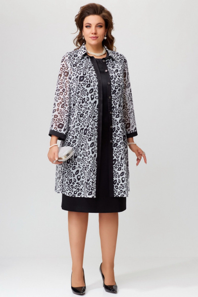 Нарядный кардиган с застежкой и воротником-стойкой Fita 20255 черно-белый - фото 2