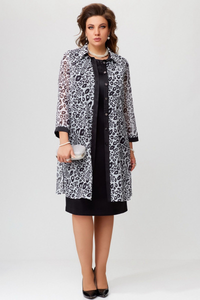 Нарядный кардиган с застежкой и воротником-стойкой Fita 20255 черно-белый - фото 1