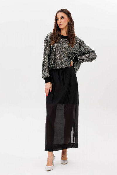 Нарядный костюм из пайеточного свитшота и макси-юбки Fantazia Mod 5054 - фото 1