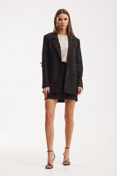 Бежевый комплект жакет, юбка и блуза в стиле нарядный N.O.W. 1511 - фото 7