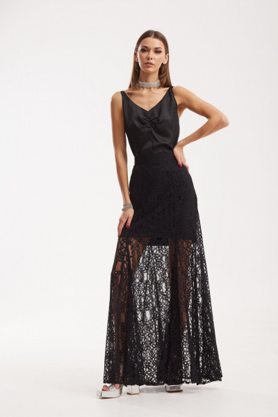Черный комплект топ и юбка-годе из кружевного полотна N.O.W. 1522 - фото 5
