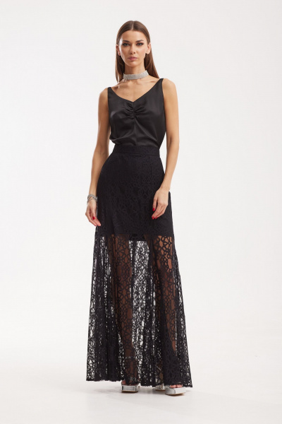 Черный комплект топ и юбка-годе из кружевного полотна N.O.W. 1522 - фото 3