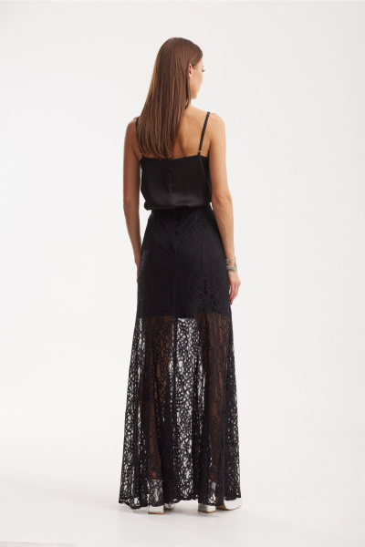 Черный комплект жакет, топ и юбка из кружевного полотна N.O.W. 1525 - фото 6