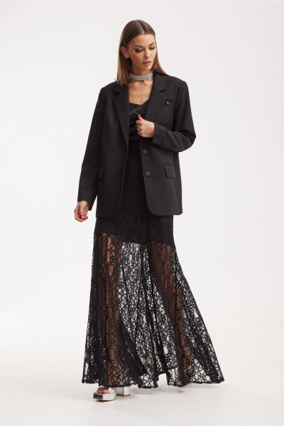 Черный комплект жакет, топ и юбка из кружевного полотна N.O.W. 1525 - фото 1