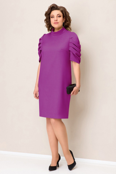 Розовое платье с объемными рукавами и молнией VOLNA 1388 фуксия - фото 1