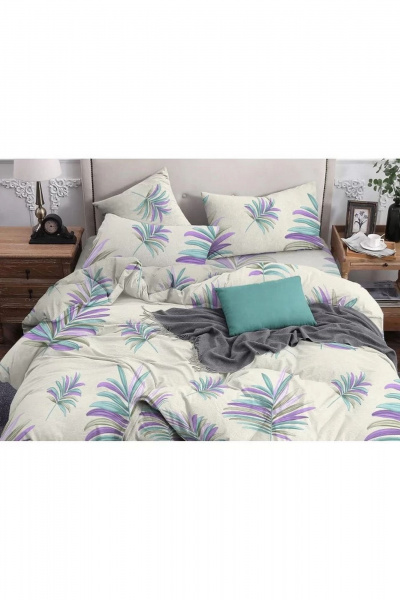 Комплект постельного белья 2-спальных белое из текстиля СонМаркет Поплин Пальма (comfort) 2-х спальный - фото 1