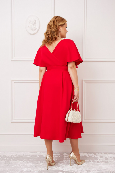 Красное платье с V-образным вырезом и расклешенной юбкой AGATTI 5655 красный - фото 10