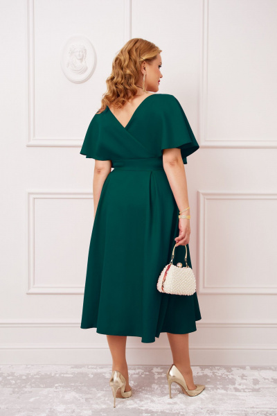 Зеленое платье с V-образным вырезом и запахом AGATTI 5655-1 изумрудный - фото 2