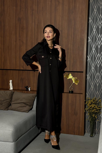 Платье-рубашка из текстиля и шерсти с классическим кройом Pavlova 171 - фото 3