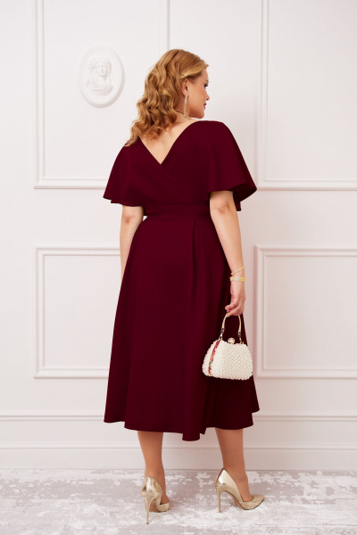 Красное платье из роскошной тканей с запахом AGATTI 5655-2 бургундии - фото 2