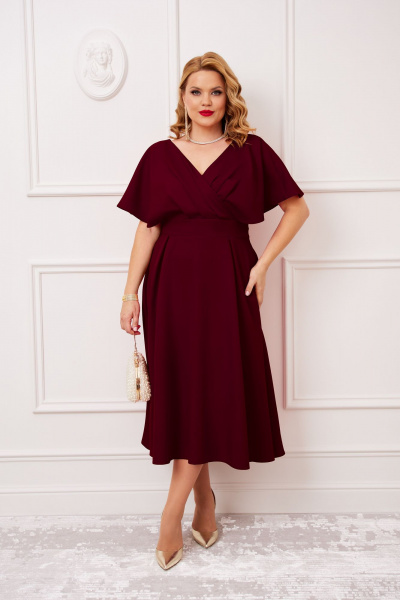 Красное платье из роскошной тканей с запахом AGATTI 5655-2 бургундии - фото 3