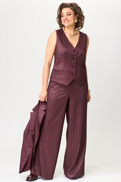 Костюм-тройка из текстиля с широкими брюками и жилетом для офиса и торжеств Angelina & Сompany 1199 - фото 8