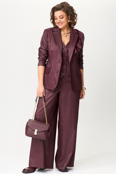 Костюм-тройка из текстиля с широкими брюками и жилетом для офиса и торжеств Angelina & Сompany 1199 - фото 7
