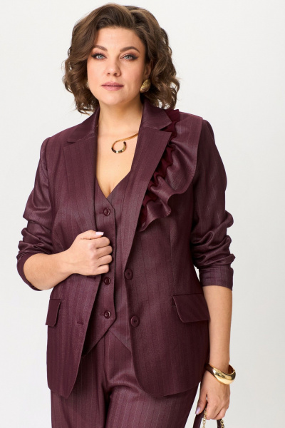 Костюм-тройка из текстиля с широкими брюками и жилетом для офиса и торжеств Angelina & Сompany 1199 - фото 6