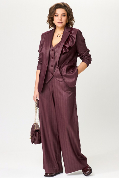 Костюм-тройка из текстиля с широкими брюками и жилетом для офиса и торжеств Angelina & Сompany 1199 - фото 3