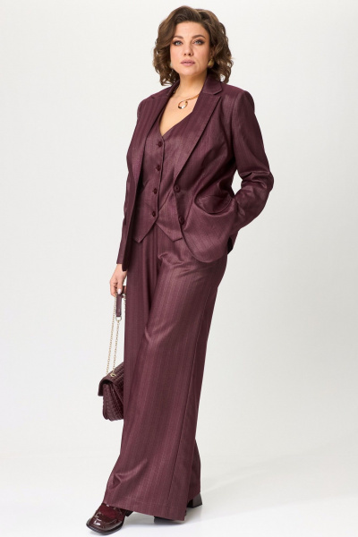 Костюм-тройка из текстиля с широкими брюками и жилетом для офиса и торжеств Angelina & Сompany 1199 - фото 2