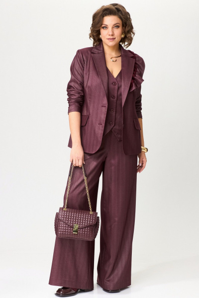 Костюм-тройка из текстиля с широкими брюками и жилетом для офиса и торжеств Angelina & Сompany 1199 - фото 1