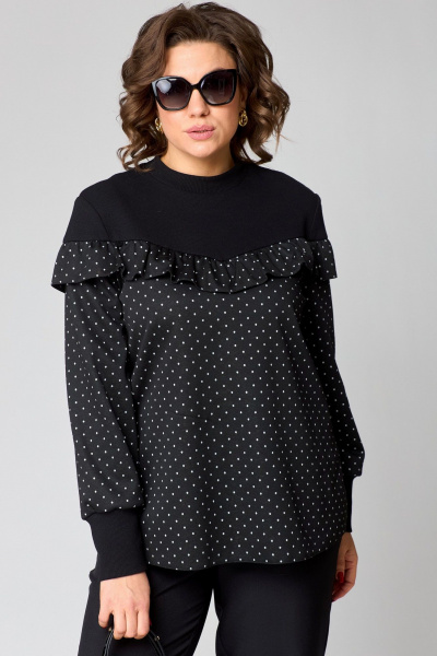 Блуза из двуединого трикотажа с рюшами из вискозы и стойкой воротник EVA GRANT 214-1 принт_горох - фото 10