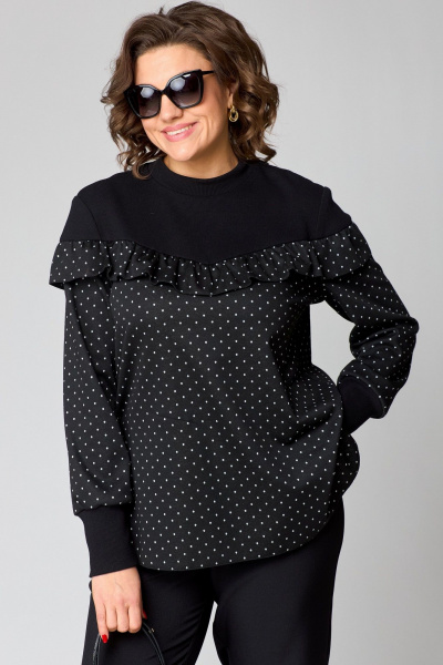 Блуза из двуединого трикотажа с рюшами из вискозы и стойкой воротник EVA GRANT 214-1 принт_горох - фото 9