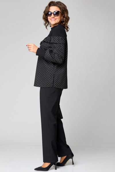 Блуза из двуединого трикотажа с рюшами из вискозы и стойкой воротник EVA GRANT 214-1 принт_горох - фото 7