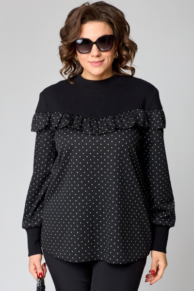 Блуза из двуединого трикотажа с рюшами из вискозы и стойкой воротник EVA GRANT 214-1 принт_горох - фото 2