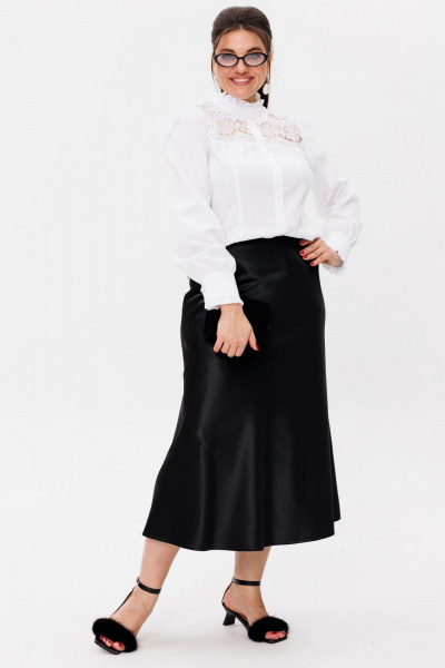 Деловая белая блуза с кружевными кокетками и оборками Anelli 1375 инь - фото 8