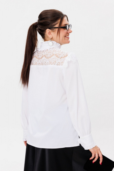 Деловая белая блуза с кружевными кокетками и оборками Anelli 1375 инь - фото 7