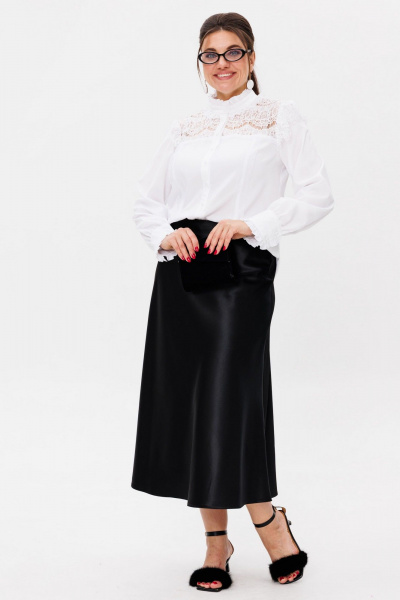 Деловая белая блуза с кружевными кокетками и оборками Anelli 1375 инь - фото 4