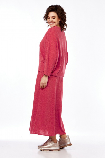 Костюм женский из трикотажа с юбкой и декоративной вставкой Диомант 2020 коралл - фото 10