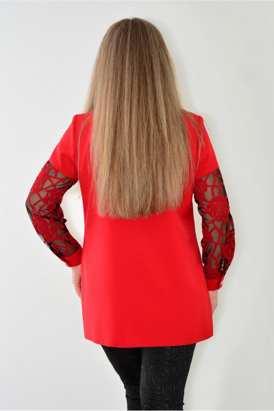 Блуза нарядная из ткани с ажурной отделкой на каждый день Needle 384/5 красный - фото 4
