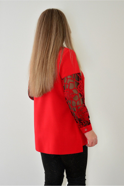 Блуза нарядная из ткани с ажурной отделкой на каждый день Needle 384/5 красный - фото 3
