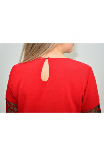 Блуза нарядная из ткани с ажурной отделкой на каждый день Needle 384/5 красный - фото 7