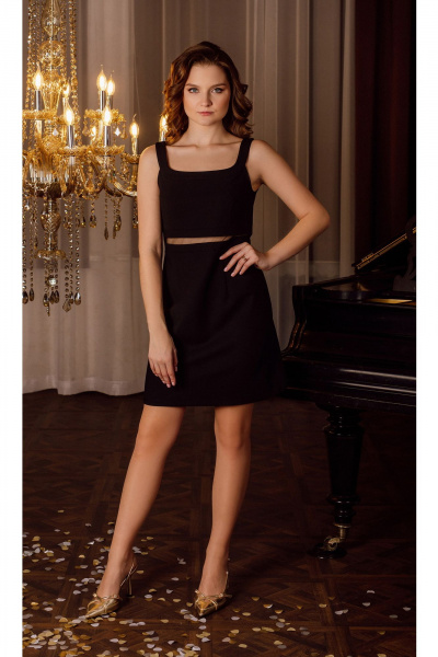 Платье полуприлегающее с сетчатой вставкой и вытачками Jolie 16467 черный - фото 1