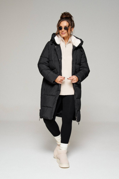 Зимнее стеганое пальто прямого силуэта с капюшоном Beautiful&Free 6299 черный - фото 10