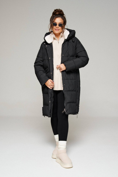 Зимнее стеганое пальто прямого силуэта с капюшоном Beautiful&Free 6299 черный - фото 9