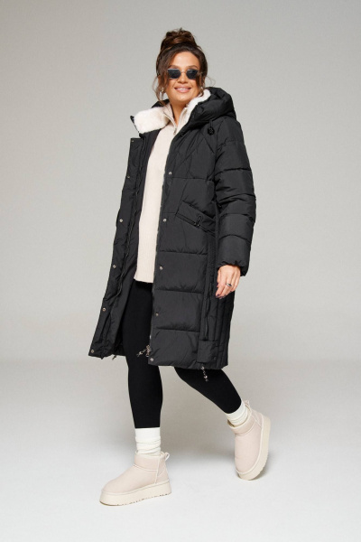 Зимнее стеганое пальто прямого силуэта с капюшоном Beautiful&Free 6299 черный - фото 8