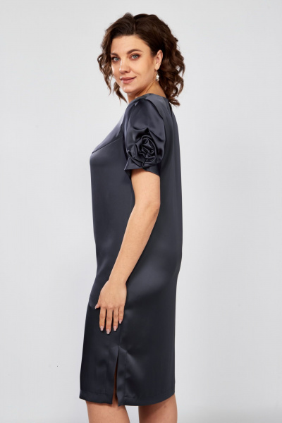 Элегантное платье-футляр из стрейч-сатина с коротким рукавом Rishelie 978 графит - фото 6