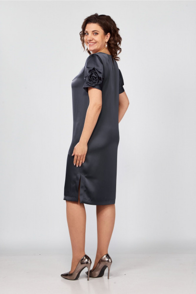 Элегантное платье-футляр из стрейч-сатина с коротким рукавом Rishelie 978 графит - фото 2