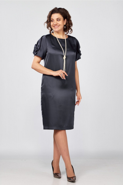 Элегантное платье-футляр из стрейч-сатина с коротким рукавом Rishelie 978 графит - фото 4