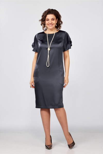 Элегантное платье-футляр из стрейч-сатина с коротким рукавом Rishelie 978 графит - фото 3