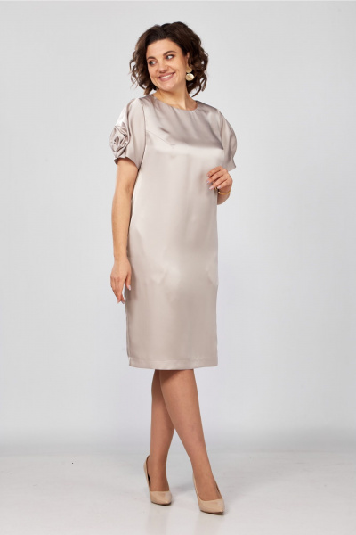 Классическое платье-футляр из стрейч-сатина с ремнём и рукавом Rishelie 978 жемчуг - фото 1